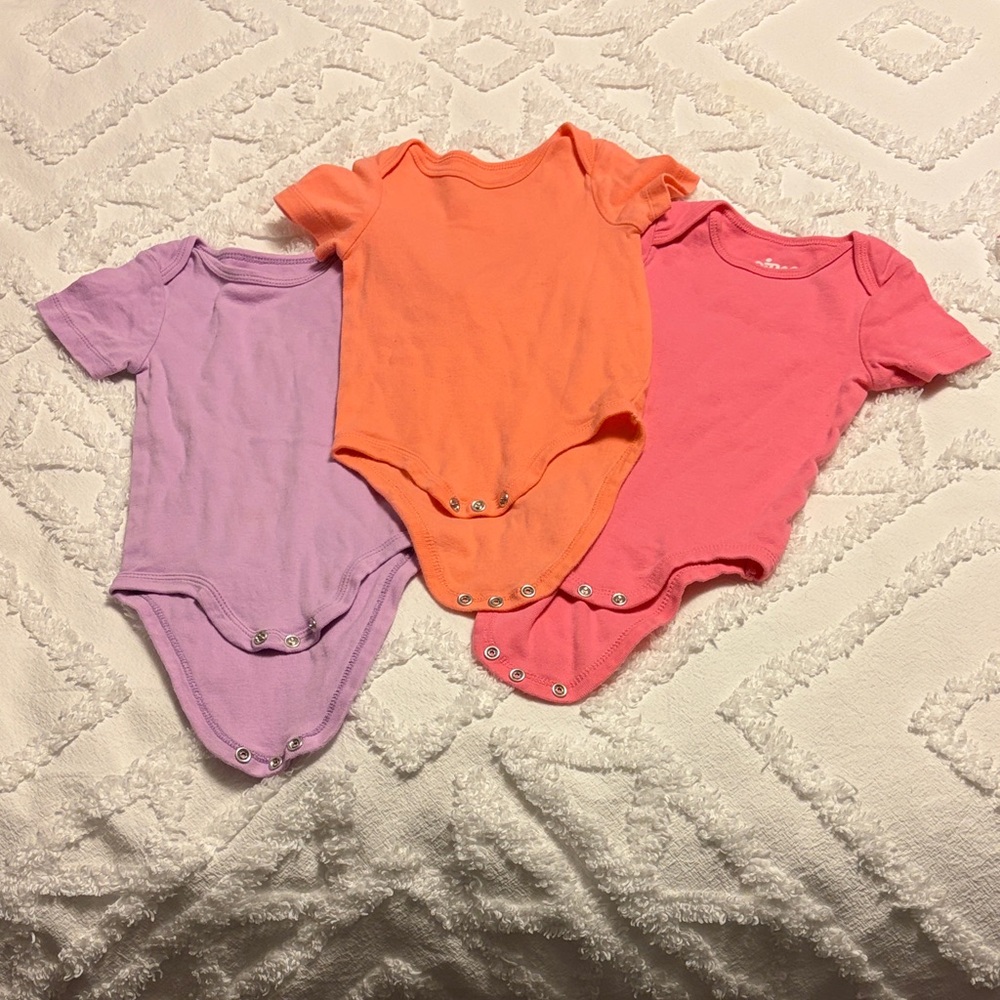 Soft Cotton Baby One-Piece Bodysuit - Pink, Orange, Lavender